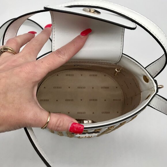 Guess White and Wicker Woven Basket Style Crossbody Bag - Picture 10 of 10